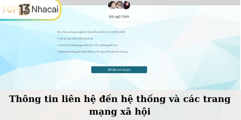 Thông tin liên hệ đến hệ thống và các trang mạng xã hội