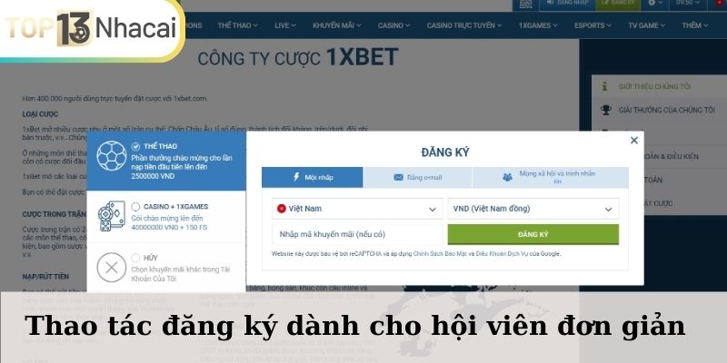 Thao tác đăng ký dành cho hội viên đơn giản