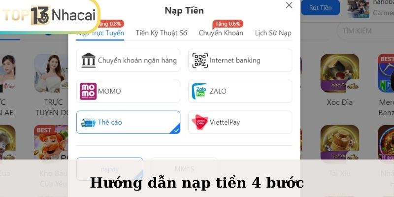 Hướng dẫn nạp tiền 4 bước