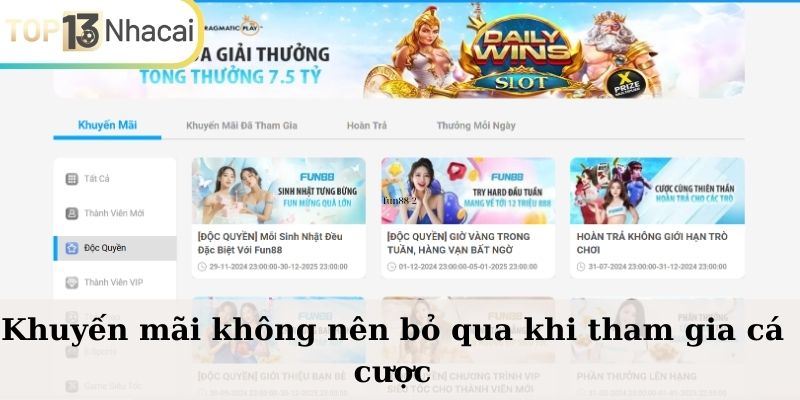 Khuyến mãi không nên bỏ qua khi tham gia cá cược