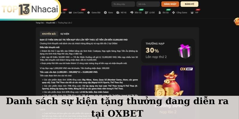 Danh sách sự kiện tặng thưởng đang diễn ra tại OXBET