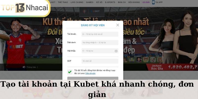 Tạo tài khoản tại KUBET khá nhanh chóng, đơn giản