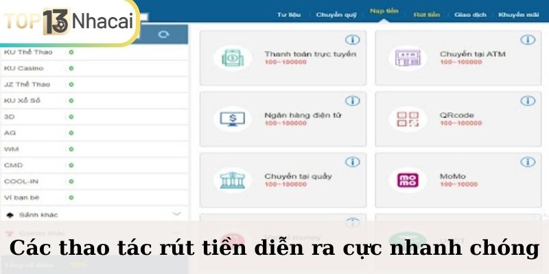 Các thao tác rút tiền diễn ra cực nhanh chóng