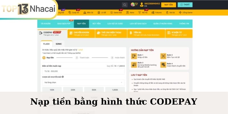 Nạp tiền bằng hình thức CODEPAY