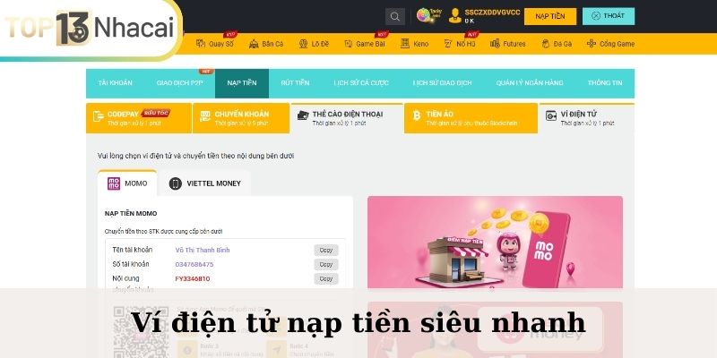 Ví điện tử nạp tiền siêu nhanh