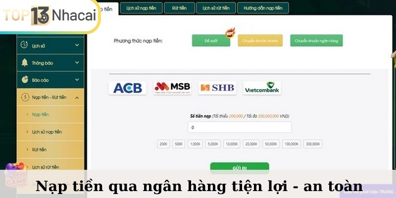 Phương thức nạp tiền LOTO188 qua ngân hàng an toàn - bảo mật