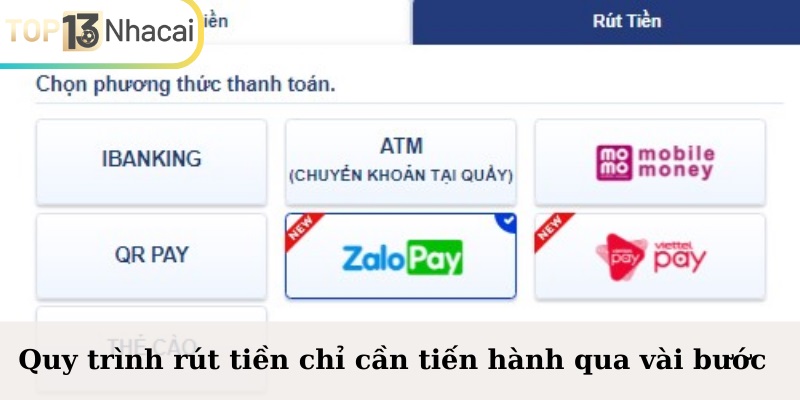 Quy trình rút tiền chỉ cần tiến hành qua vài bước