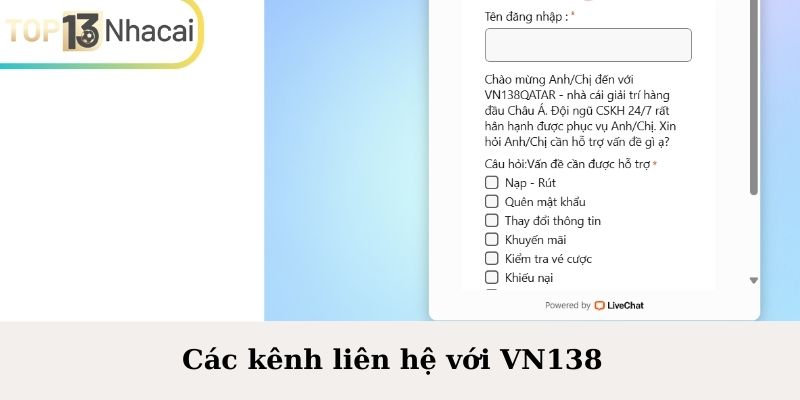 Các kênh liên hệ với VN138