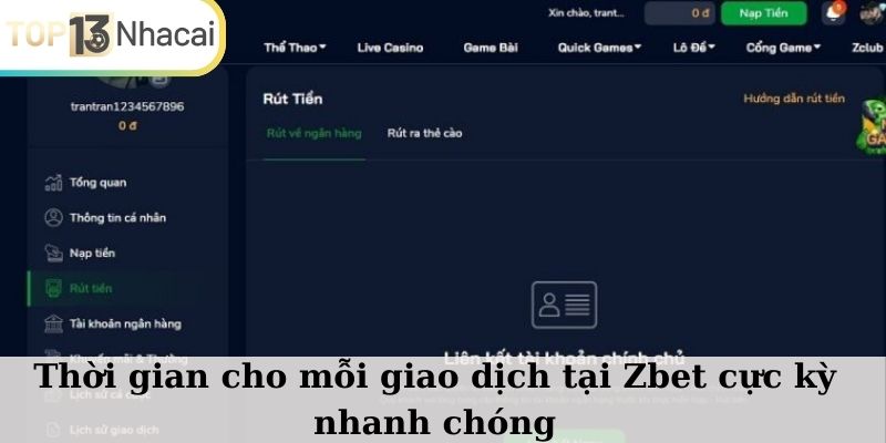 Thời gian cho mỗi giao dịch tại ZBET cực kỳ nhanh chóng